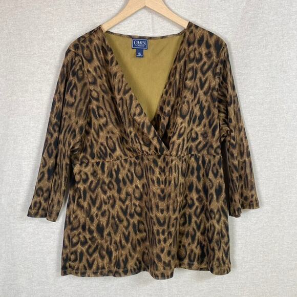 Chaps Womens Animal Print Babydoll Top Size 3X Sheer 3/4 Sleeve Y2K Mob Wife - Picture 1 of 10